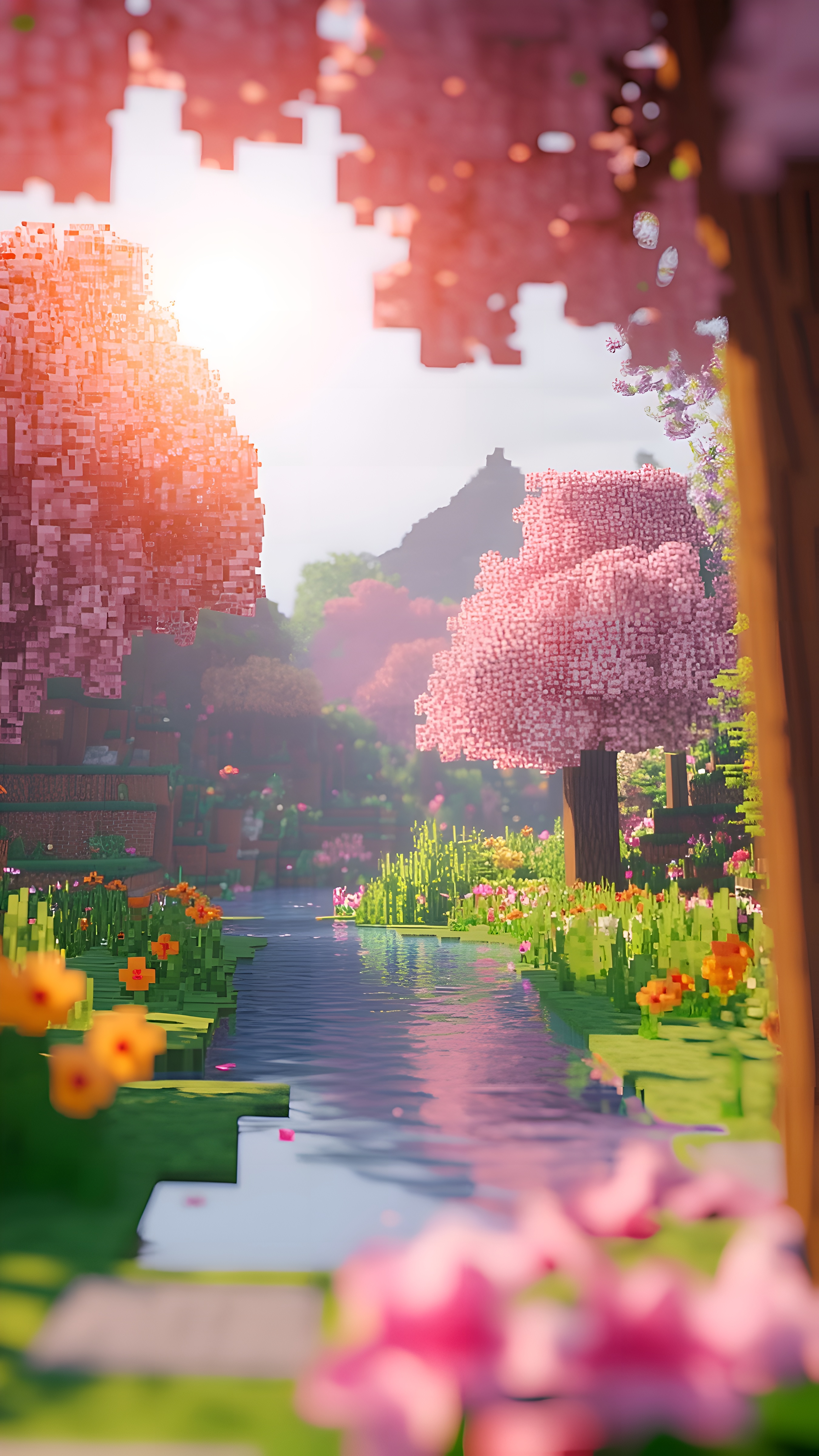 Minecraft Cherry Grove Raytraced Shaders
